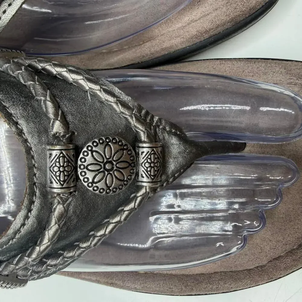 Minnetonka Metallic Braided Thong Sandals Sz 9 Boho Western Comfort Flip Flops